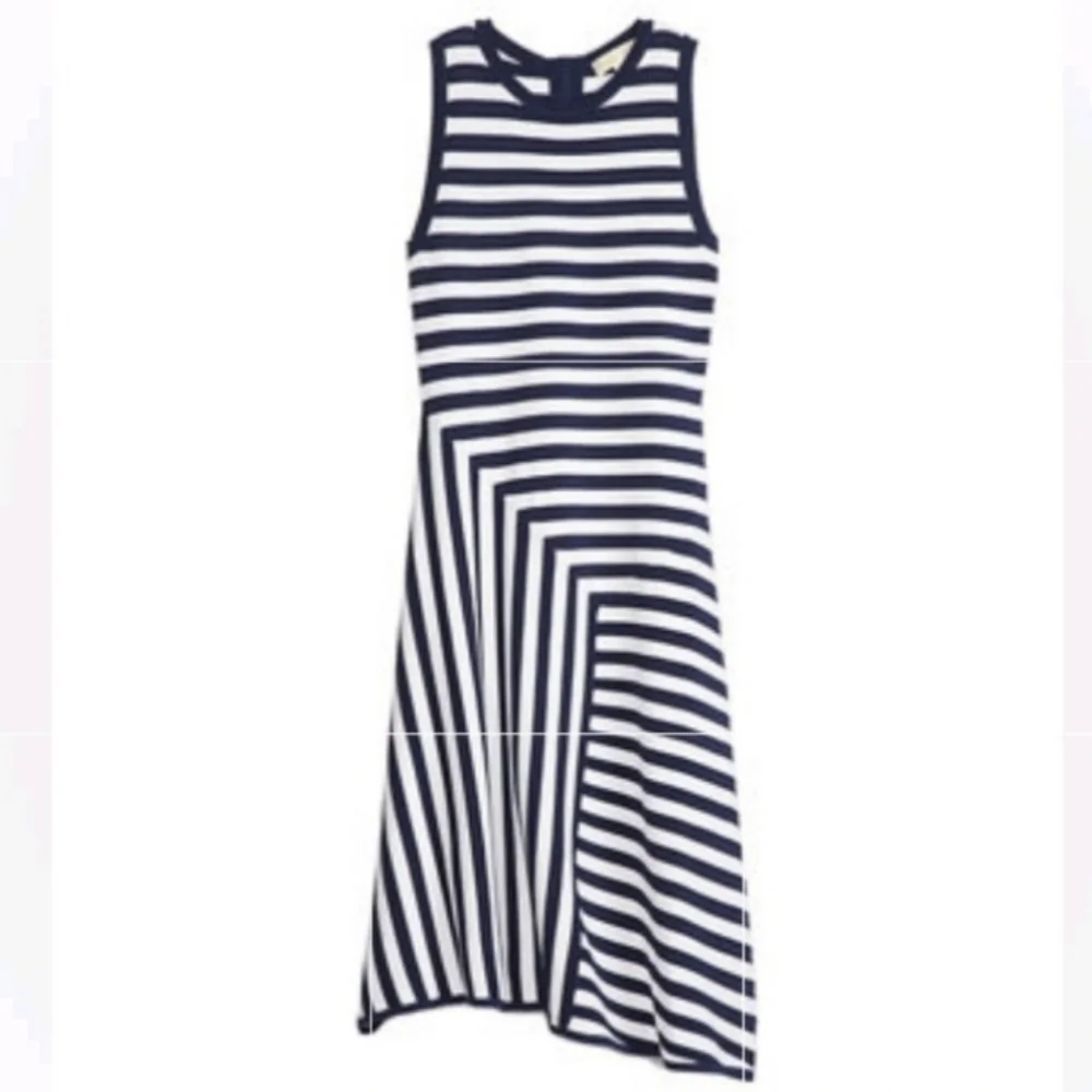 MICHAEL KORS Asymmetrical Stripe Panel Stretch Ribbed Sleeveless Dress NWT - Picture 5 of 13